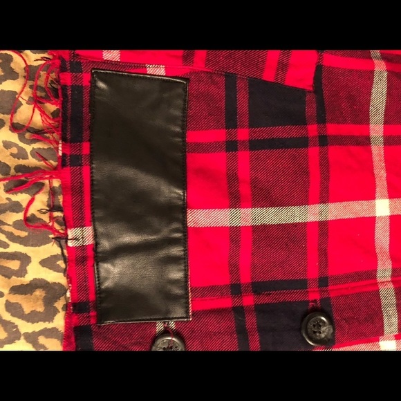 Hommage large Red Flannel Sleeveless Top w/ Faux Leather & Studs - Picture 10 of 14